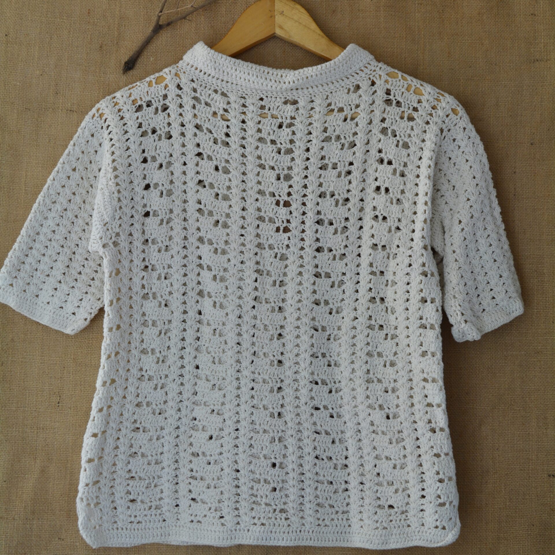 White Loom Lines Crochet Shirt - Image 8