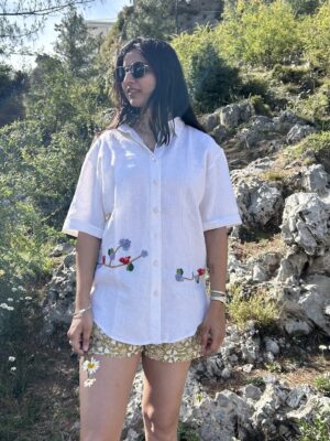 White Serene Stich Linen Shirt