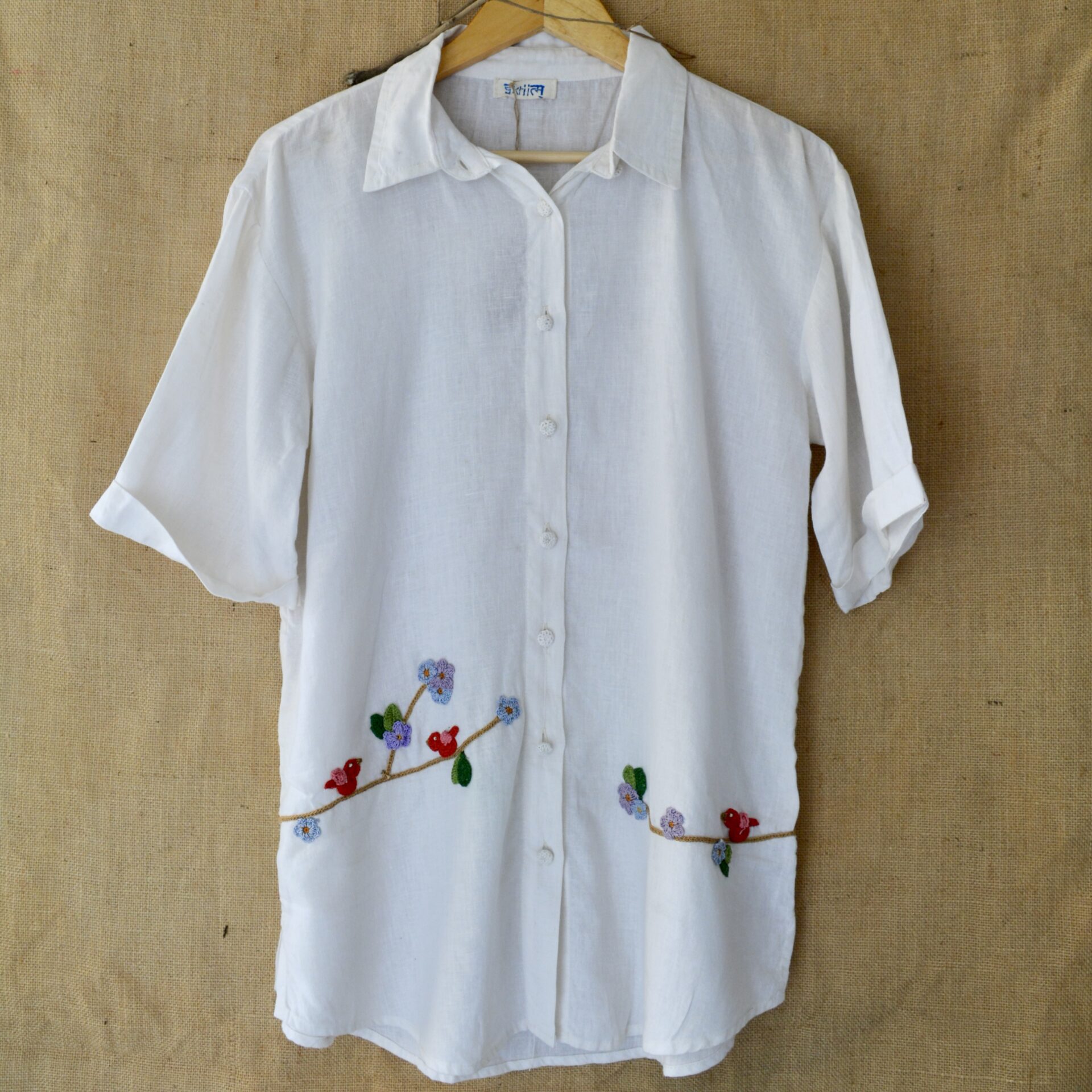 White Serene Stich Linen Shirt - Image 2