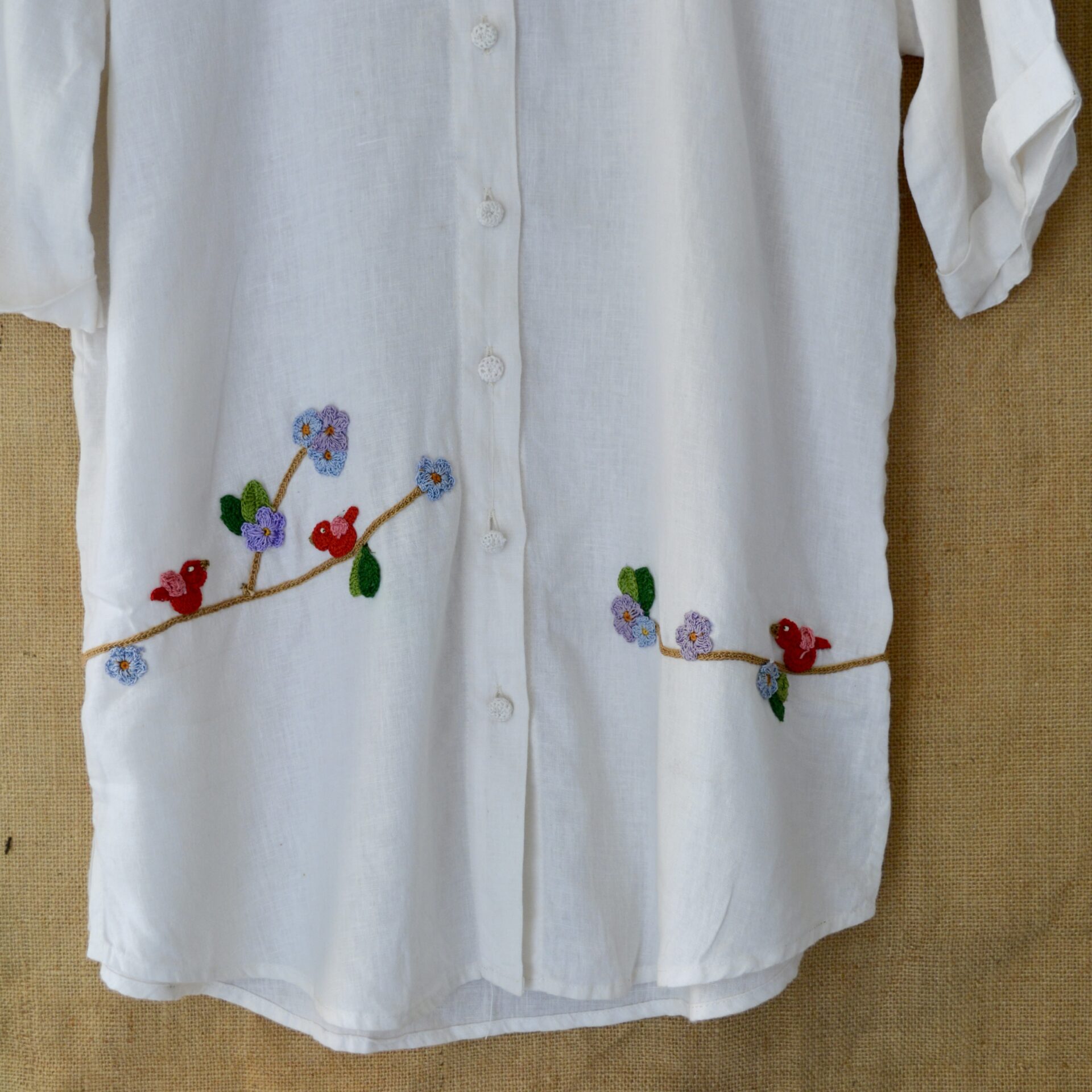 White Serene Stich Linen Shirt - Image 4