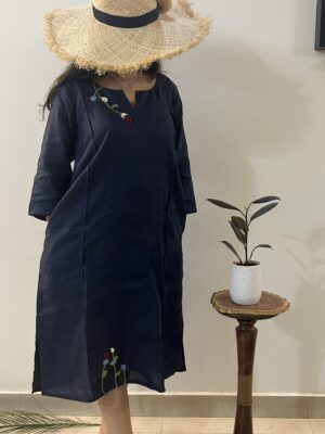 Indigo Bloom Linen Dress