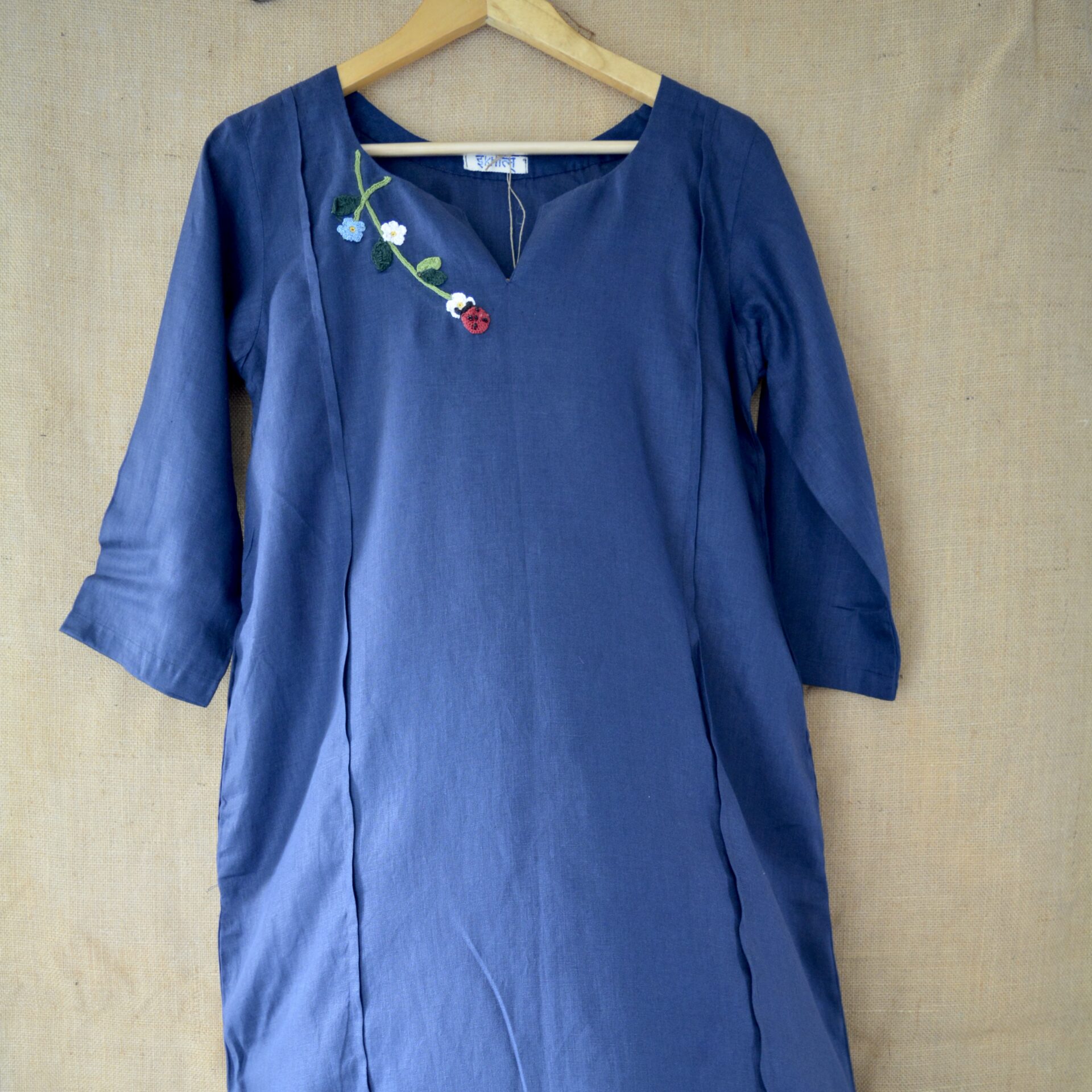 Indigo Bloom Linen Dress - Image 4