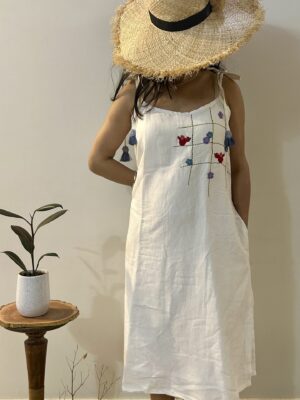 White Flora Linen Dress