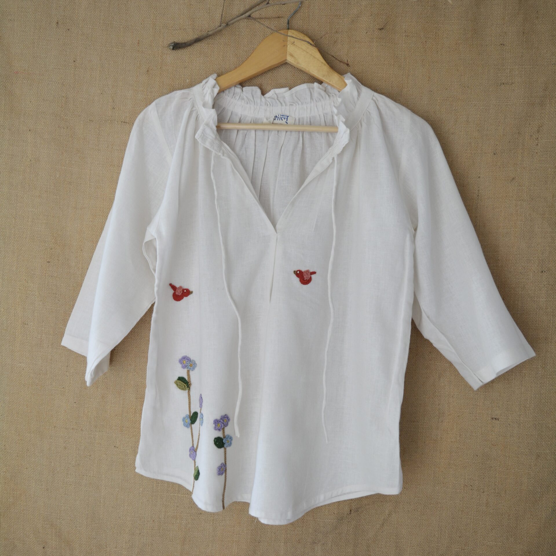 White Serene Stich Linen Top - Image 2