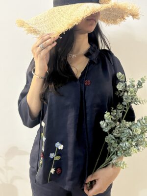 Indigo Serene Stich Linen Top