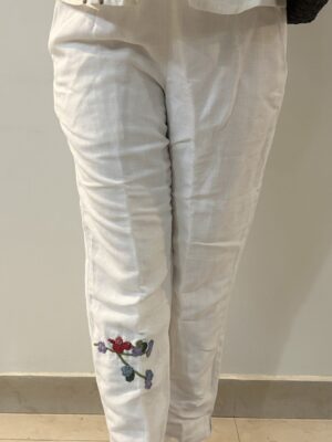 White Serene Stich Linen Trouser