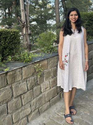 White Birds & Blossoms Linen Dress