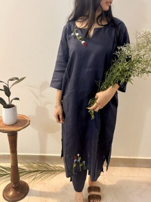 Indigo Bloom Linen Set of Dress & Trouser