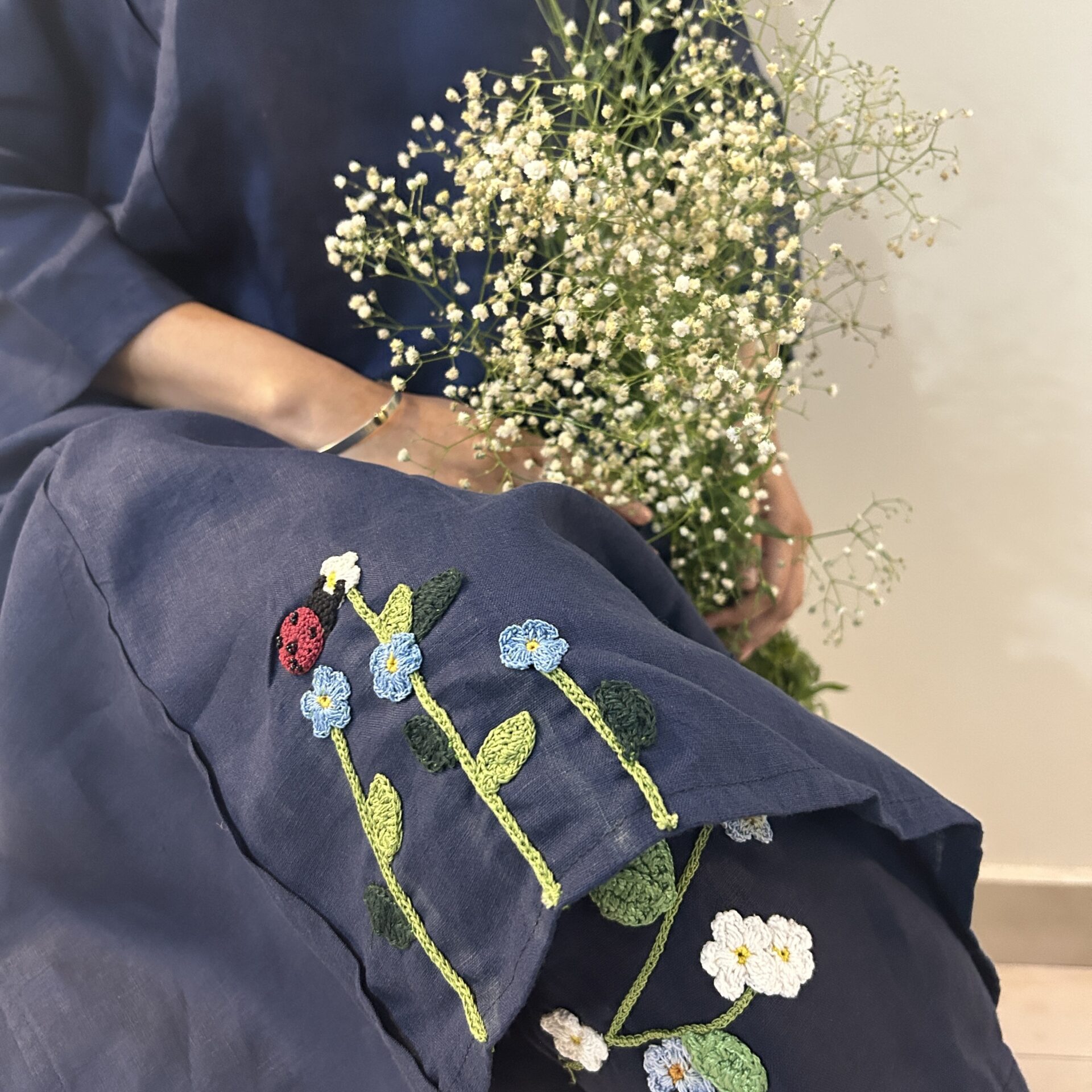 Indigo Bloom Linen Set of Dress & Trouser - Image 5