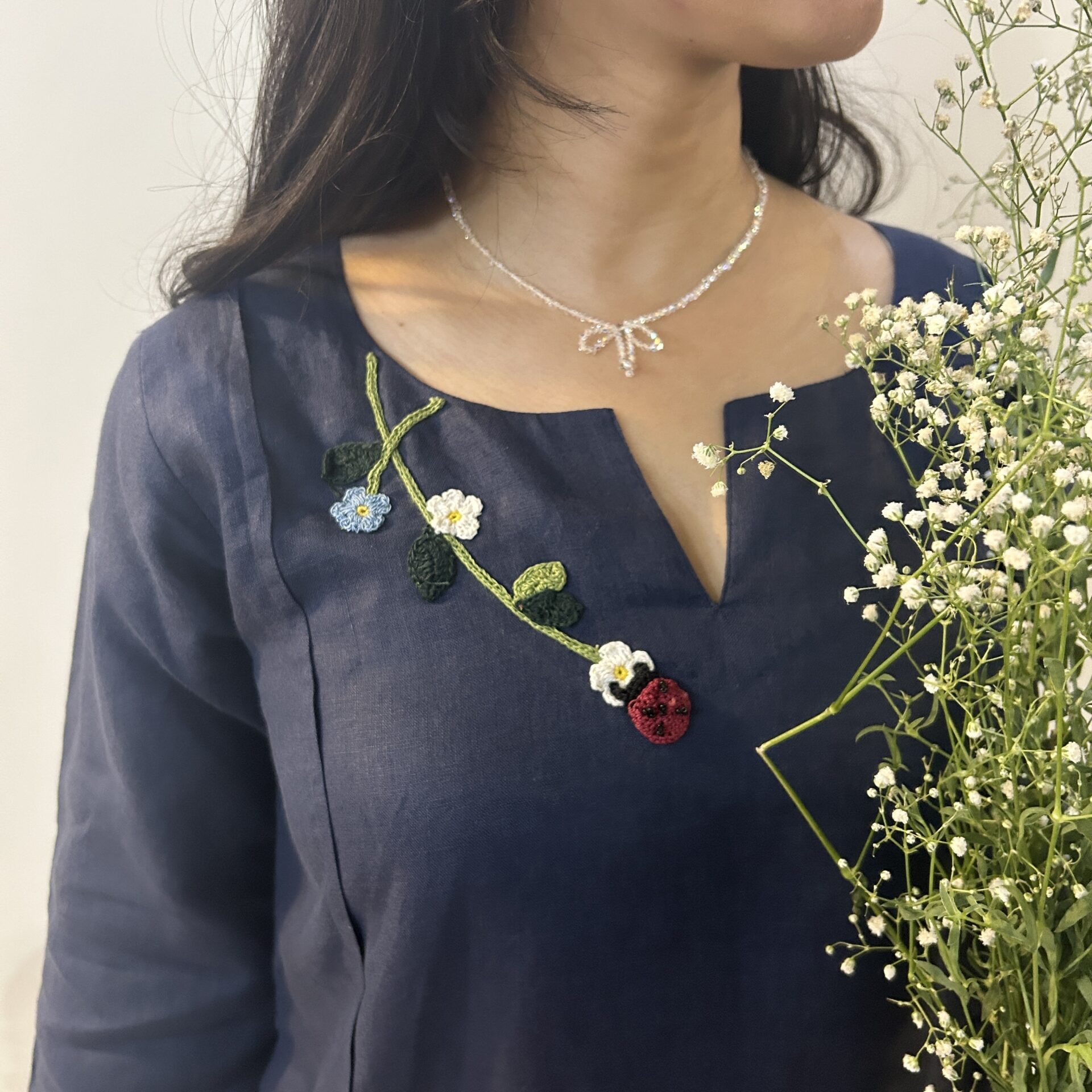 Indigo Bloom Linen Set of Dress & Trouser - Image 6