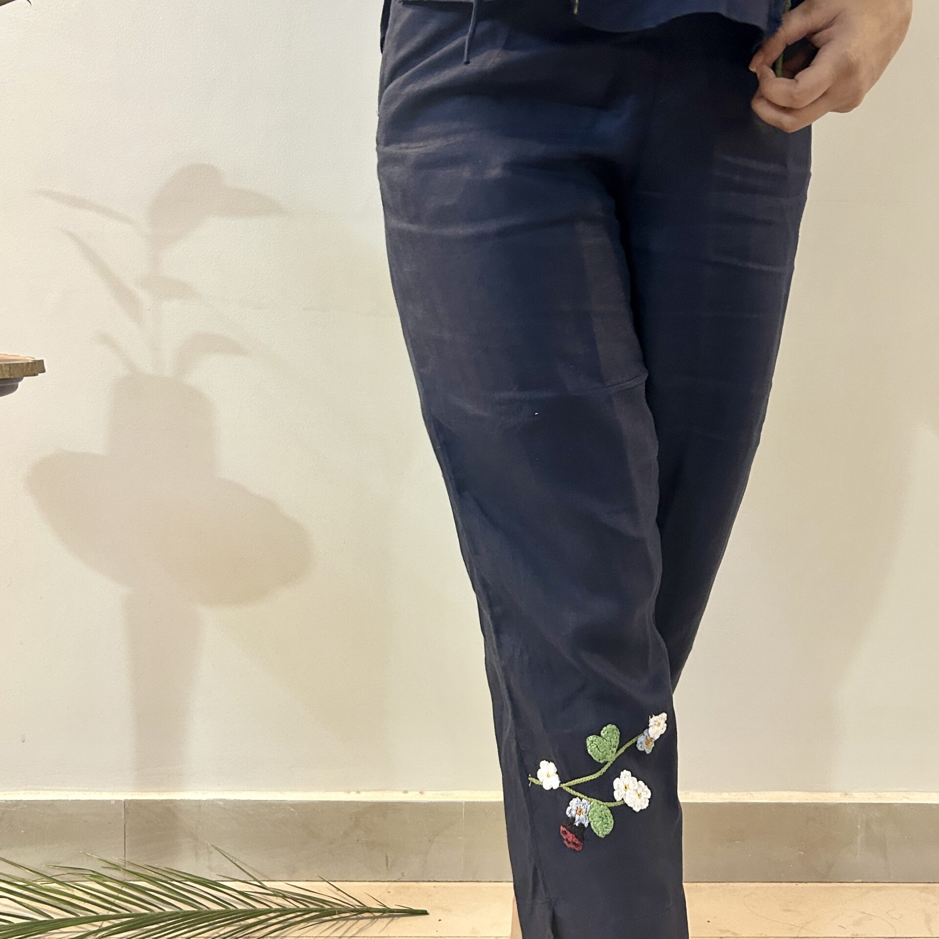 Indigo Bloom Linen Set of Dress & Trouser - Image 7