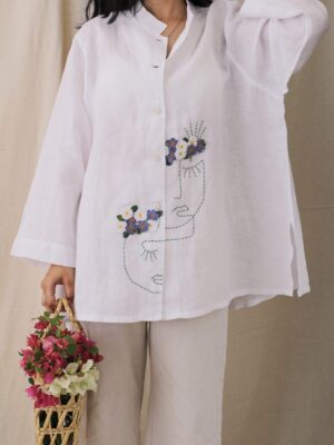 Illustrated White Linen Shirt