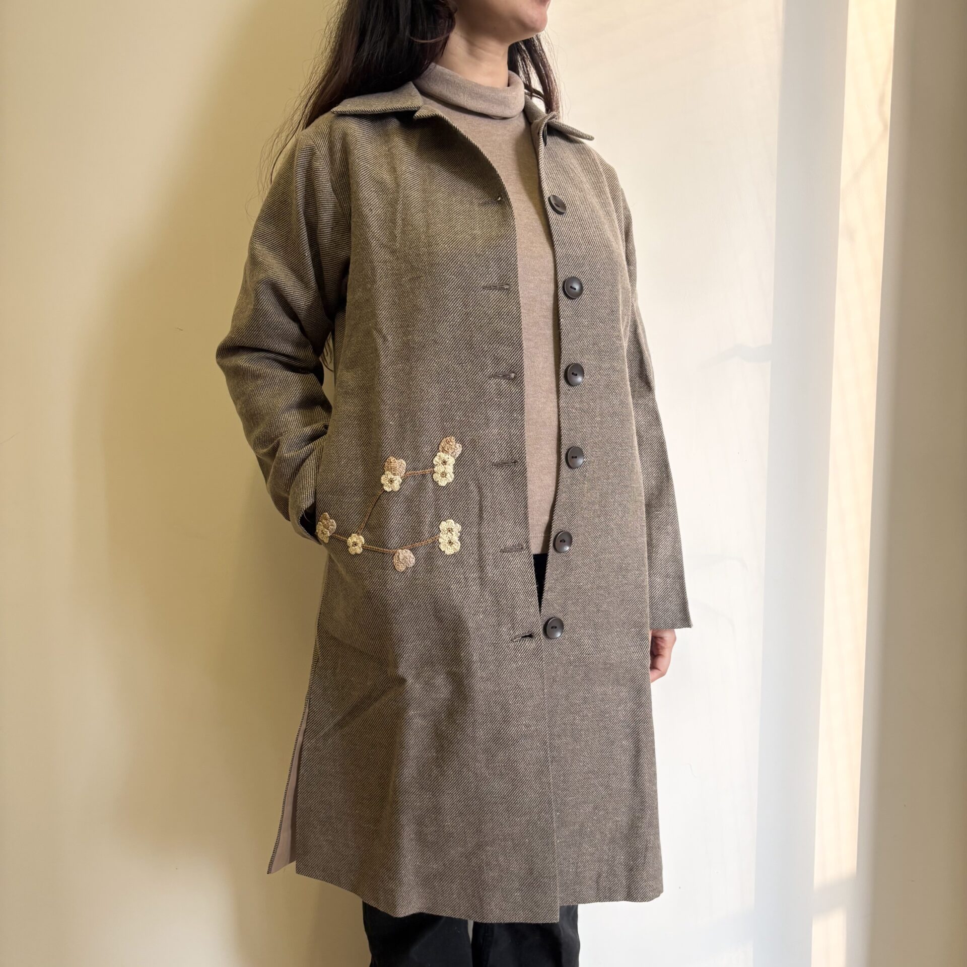 Beige Striped Straight Fit Woollen Jacket - Image 2