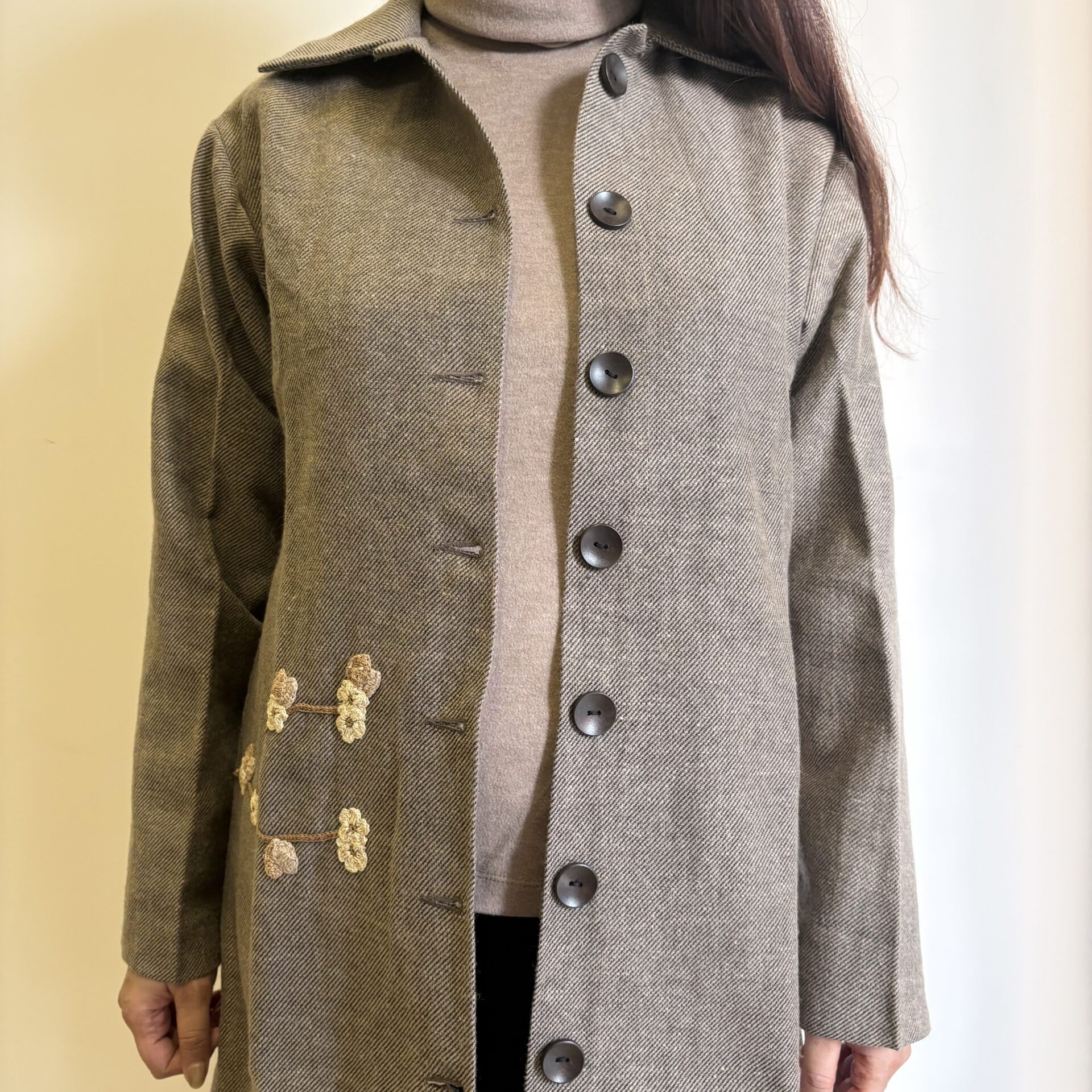 Beige Striped Straight Fit Woollen Jacket - Image 3