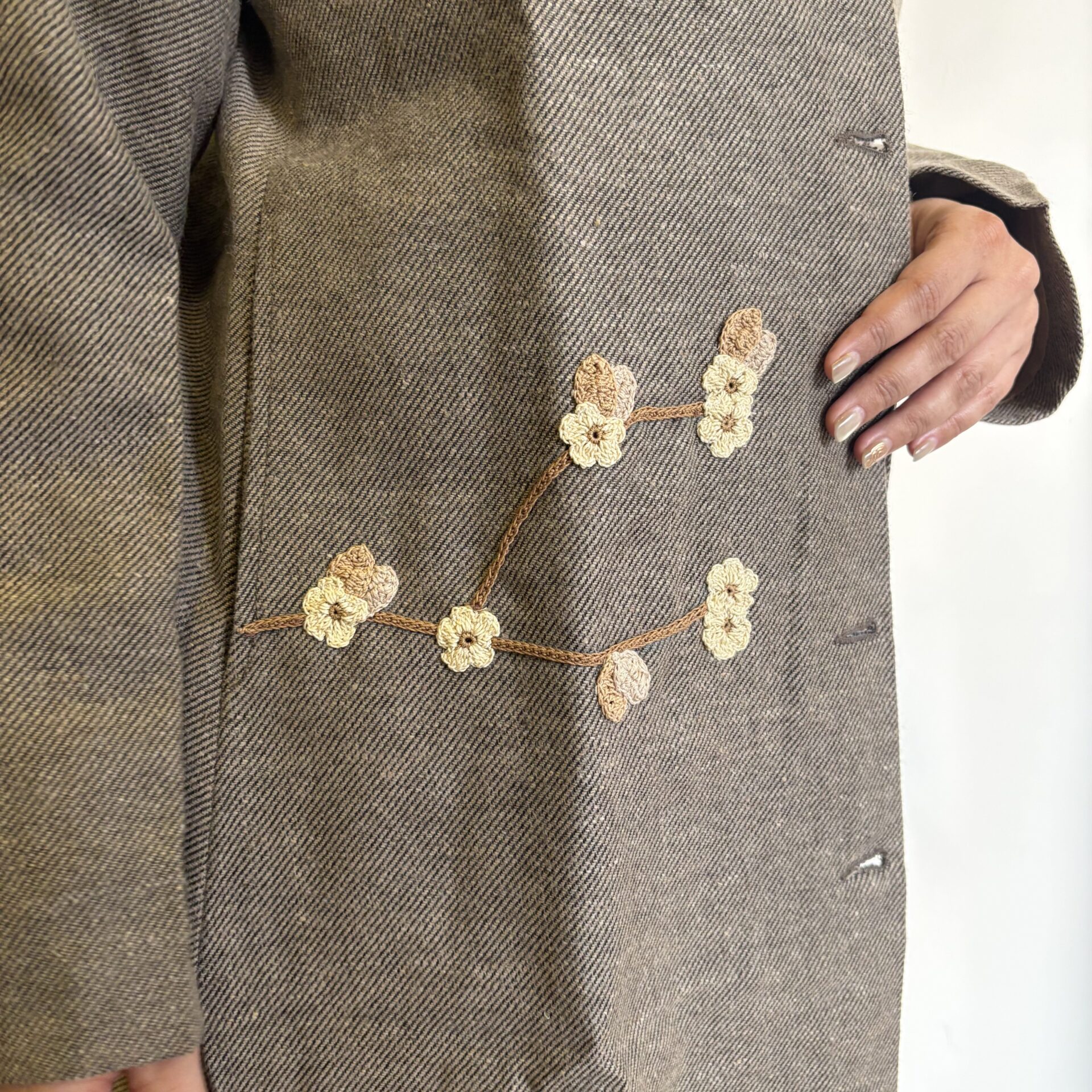 Beige Striped Straight Fit Woollen Jacket - Image 4