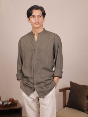 Olive Calm, Handwoven Linen Cotton Shirt