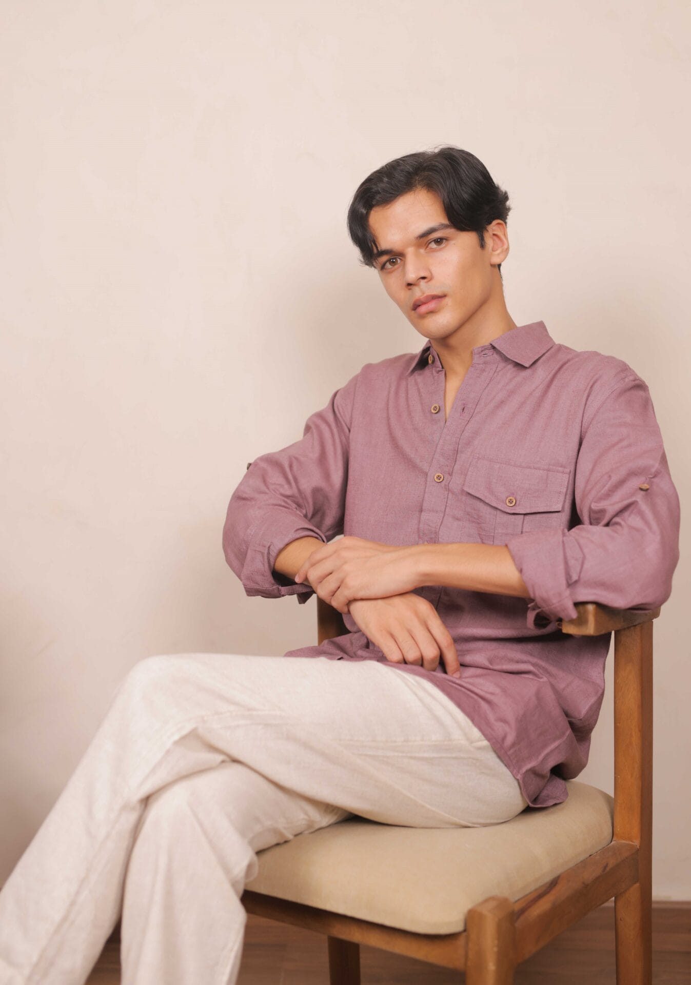 Twilight Thread, Purple Handwoven Linen-Cotton Shirt for Men