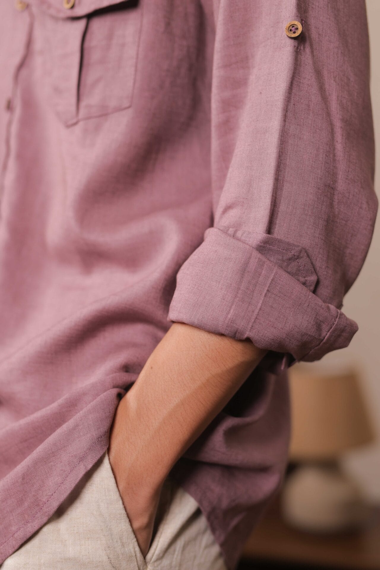 Twilight Thread, Purple Handwoven Linen-Cotton Shirt for Men - Image 2