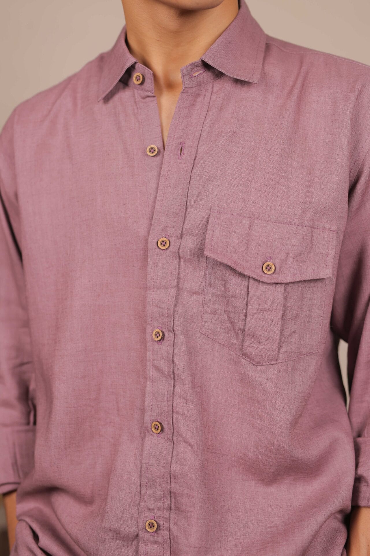 Twilight Thread, Purple Handwoven Linen-Cotton Shirt for Men - Image 3
