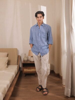 Skylane – Blue Handwoven Cotton Shirt in Mock Leno Weave