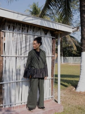 Handwoven Sailor Flared Pants - Green