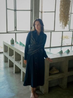 Handwoven Seattle Wrap Long Dress - Black Green