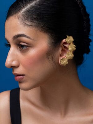 Golden Flower Carved Ear Cuff