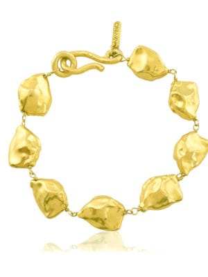 Asymmetrical Nugget Gold Bracelet for Women and Girls - 22KT Real Gold Plated Premium Brass Alloy Handcrafted Designer Jewelry | Unique Textured Statement Wristlet for Party, Wedding & Festive Wear (Gold)