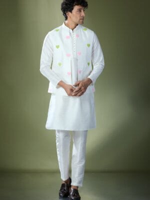 Off White Embroidered Kurta-Jacket Set