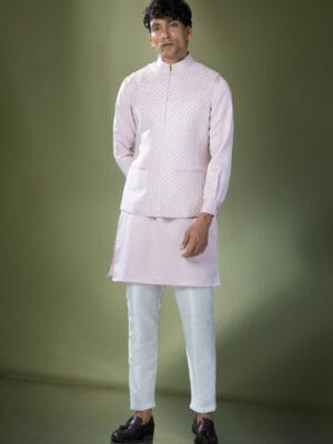 Baby Pink Embroidered Kurta-Jacket Set