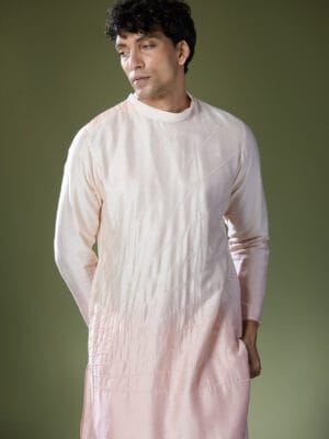 Peach Ombre High-Neck Embroidered Kurta Set