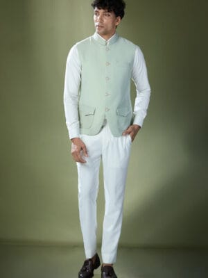 Pista Green Stitch Jacket-Shirt-Pant Set