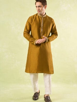 Mustard Embroidered Kurta Set