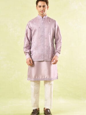 Lavender Embroidered Kurta-Bundi Set