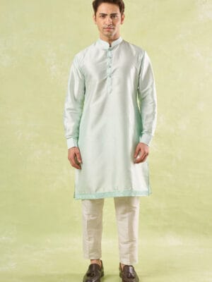 Mint Green Embroidered Kurta-Bundi Set