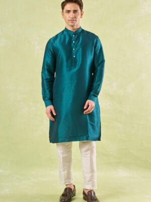Bottle Green Embroidered Kurta-Bundi Set