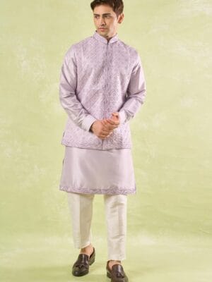 Lavender Embroidered Kurta-Bundi Set