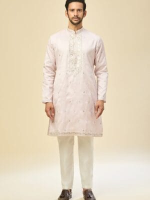 Blush Pink Embroidered Kurta-Jacket Set