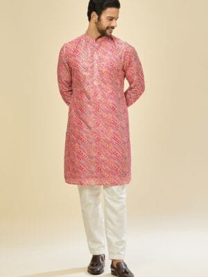 Pink Leheriya Kurta Set