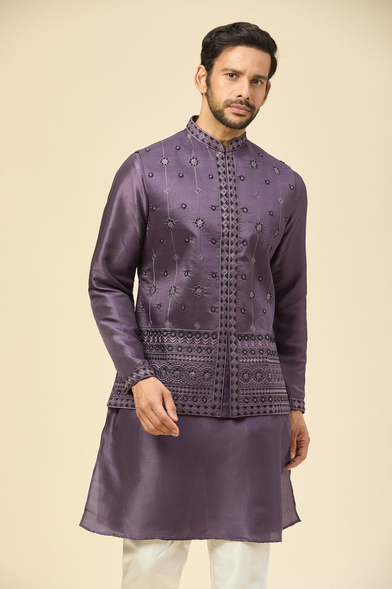 Purple Embroidered Kurta-Jacket Set - Image 4
