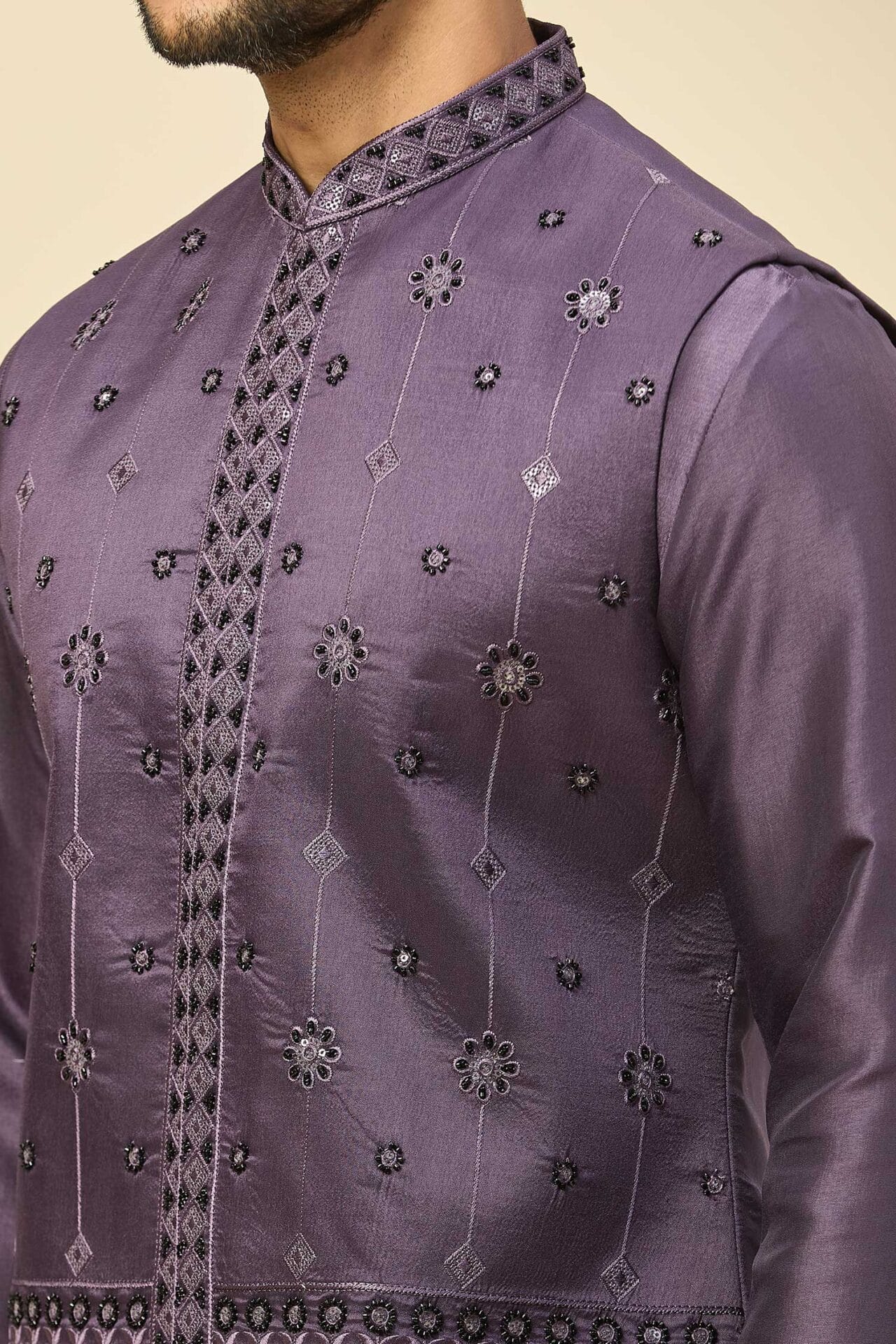 Purple Embroidered Kurta-Jacket Set - Image 6