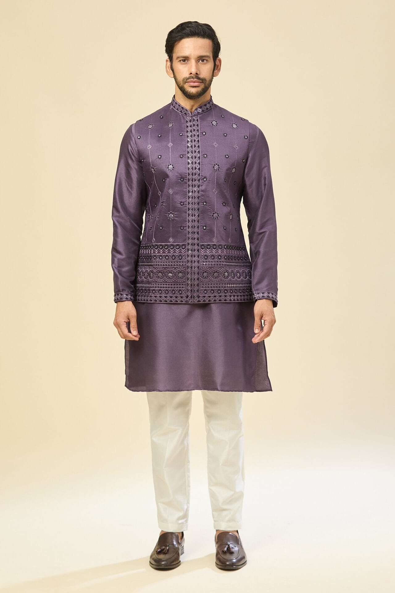 Purple Embroidered Kurta-Jacket Set - Image 2