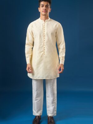 Cream Brocade Kurta-Bundi Set