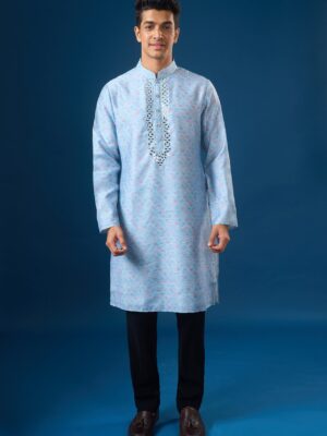 Sky Blue Mirror Embroidered Kurta Set