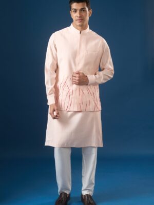 Pink Embroidered Kurta-Bundi Set