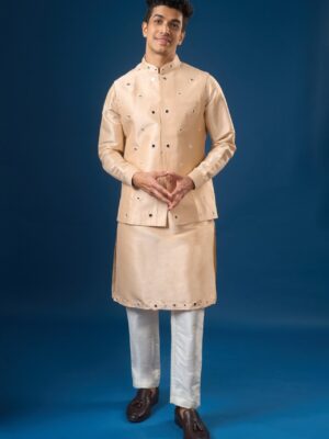 Peach Mirror Embroidered Kurta-Bundi Set