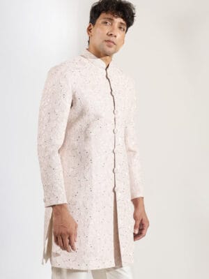 Blush Pink Embroidered Achkan Set