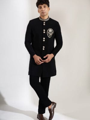 Black Embroidered Achkan