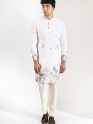 Off White Embroidered Kurta Set