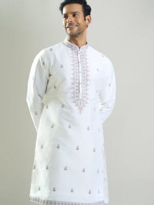 Off White Embroidered Kurta Set